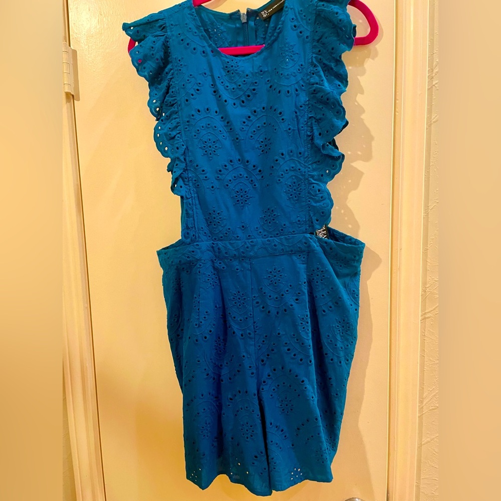 New York and Co Ruffle-Sleeve Eyelet Cotton Romper
